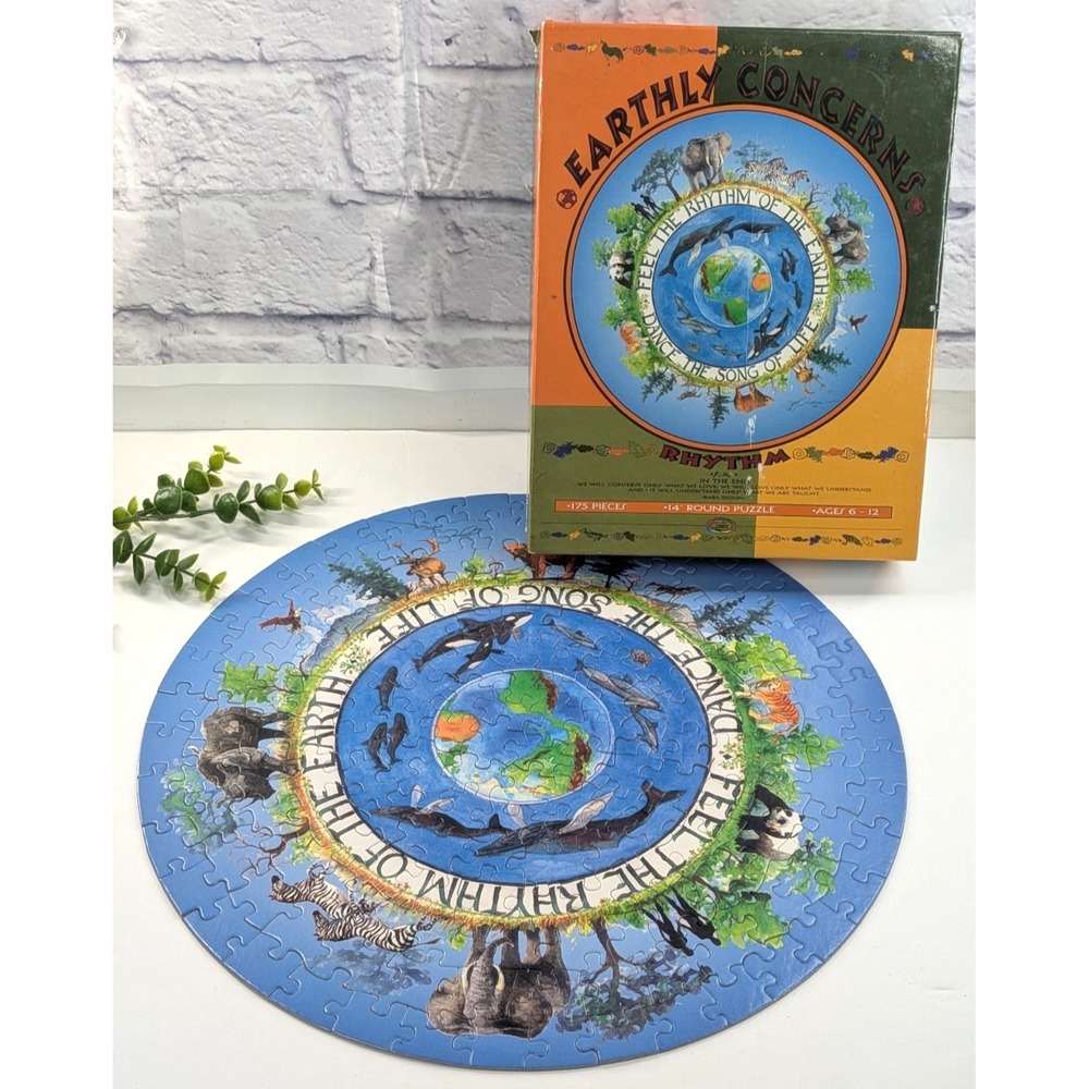 1995!🌎HTF Earthly Concerns Rhythm 14" Round 175 Piece Puzzle Dance Song of Life